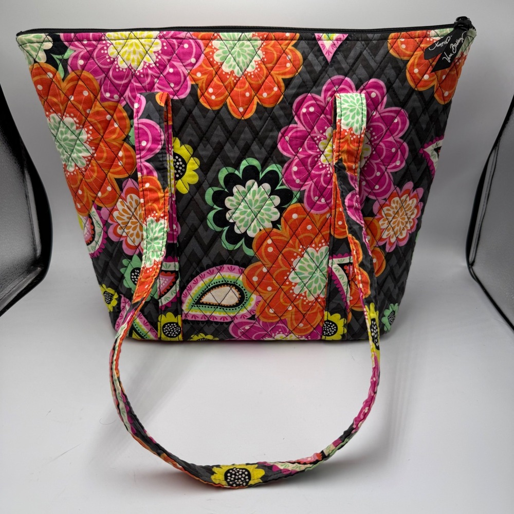 Vera Bradley Tote Bag Ziggy Zinnia Floral Quilted Front Pocket Carry On Travel - Picture 2 of 10